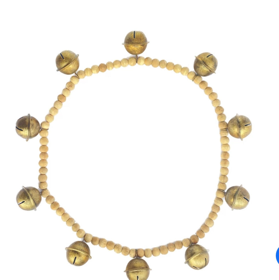 Wood Bead & Metal Bell
Garland, Natural & Antique Gold Finish