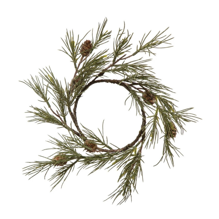 10IN ROUND FAUX JACK PINE WREATH W PINECONES & GLITTER