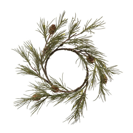 10IN ROUND FAUX JACK PINE WREATH W PINECONES & GLITTER