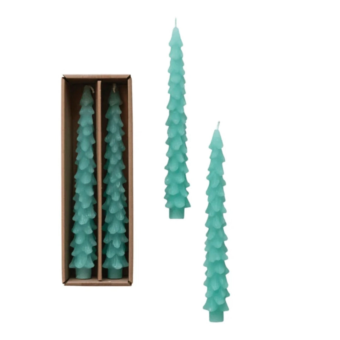 10IN Unscented Tree Shaped Taper AQUA, SET OF 2