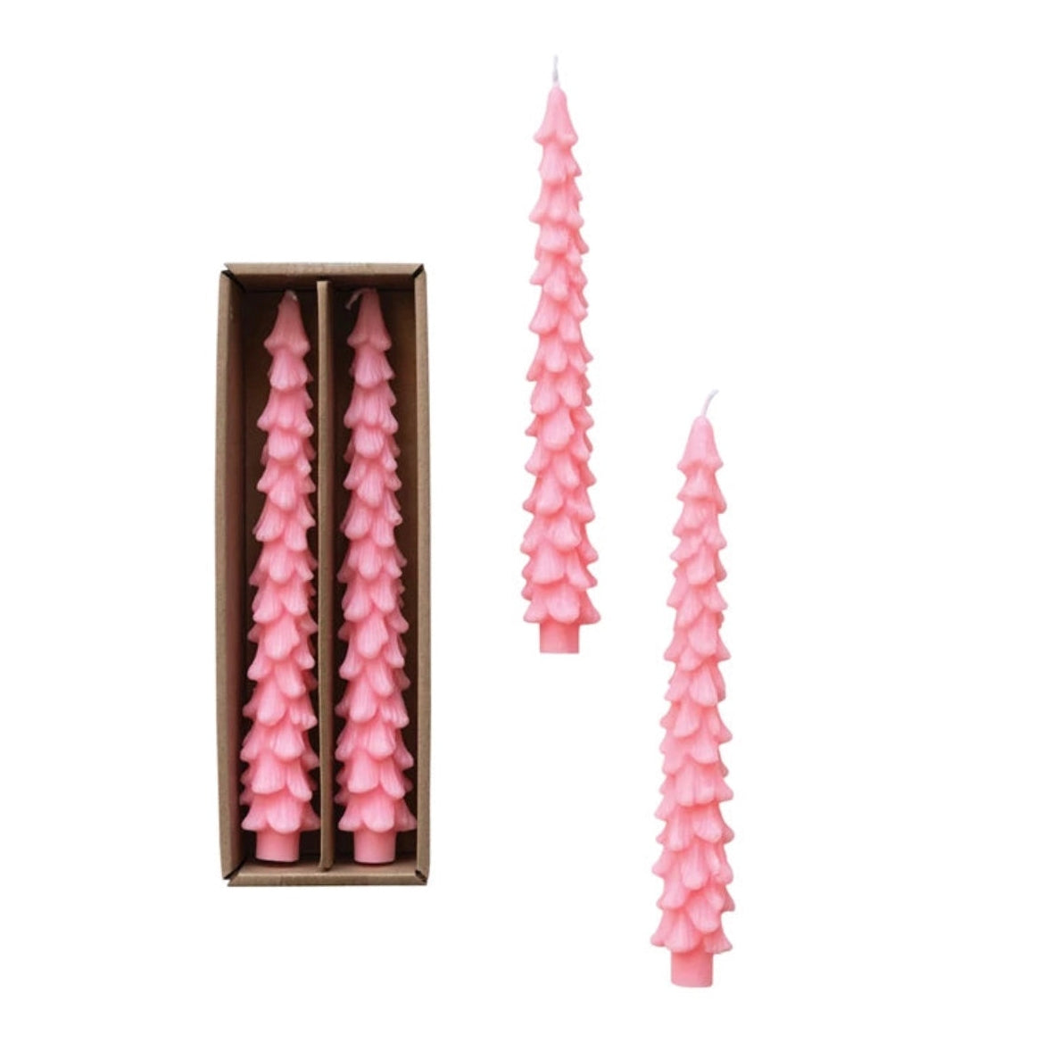 10IN Unscented Tree Shaped Taper PINK, SET OF 2