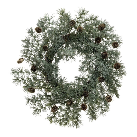 20IN Faux Atlas Cedar Wreath w/ Natural Pinecones, Green