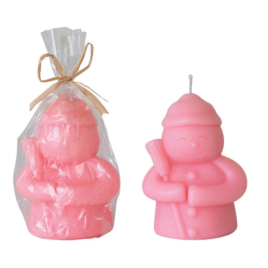 4IN Unscented Snowman Shaped Candle, Pink