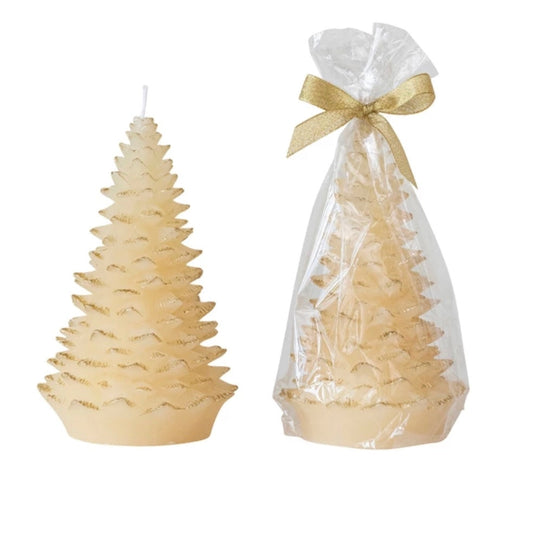 4IN Unscented Tree Shaped Candle w/ Gold Tips, Eggnog Color