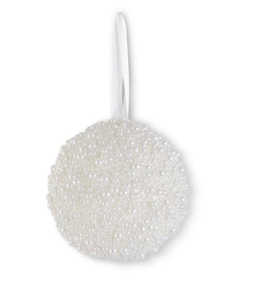 8 INCH ROUND WHITE PEARL BEADED ORNAMENT