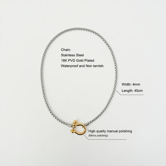 Two Tone & Solid Horseshoe Necklace – 18K Gold Plated Titanium