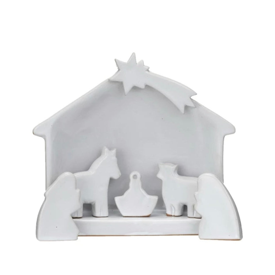 Stoneware Nativity,
Reactive Glaze, White, Set of 6 (Each One Will Vary)