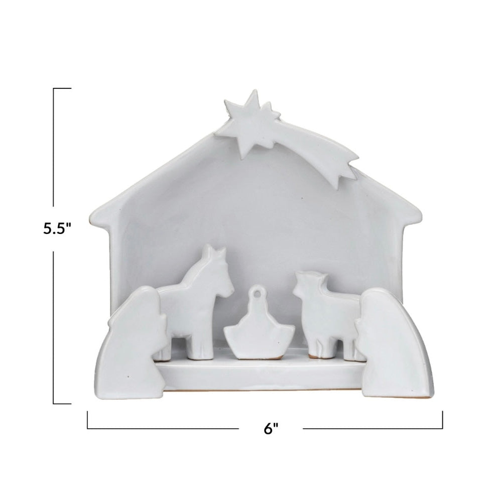 Stoneware Nativity,
Reactive Glaze, White, Set of 6 (Each One Will Vary)