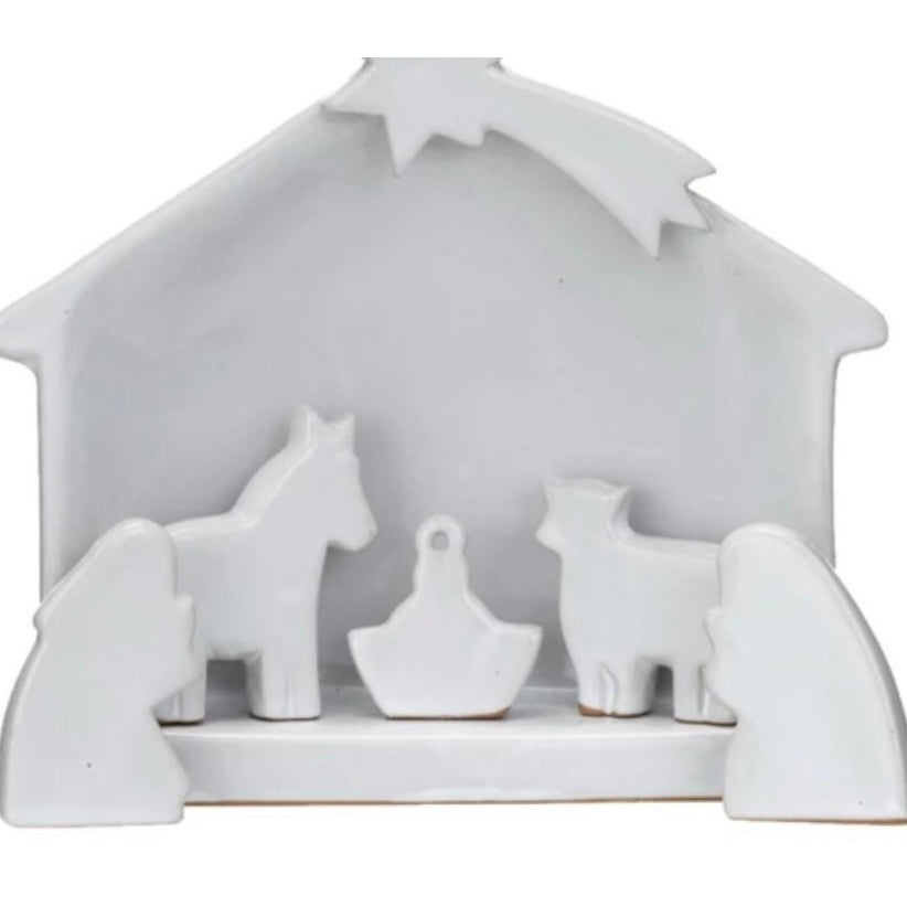 Stoneware Nativity,
Reactive Glaze, White, Set of 6 (Each One Will Vary)