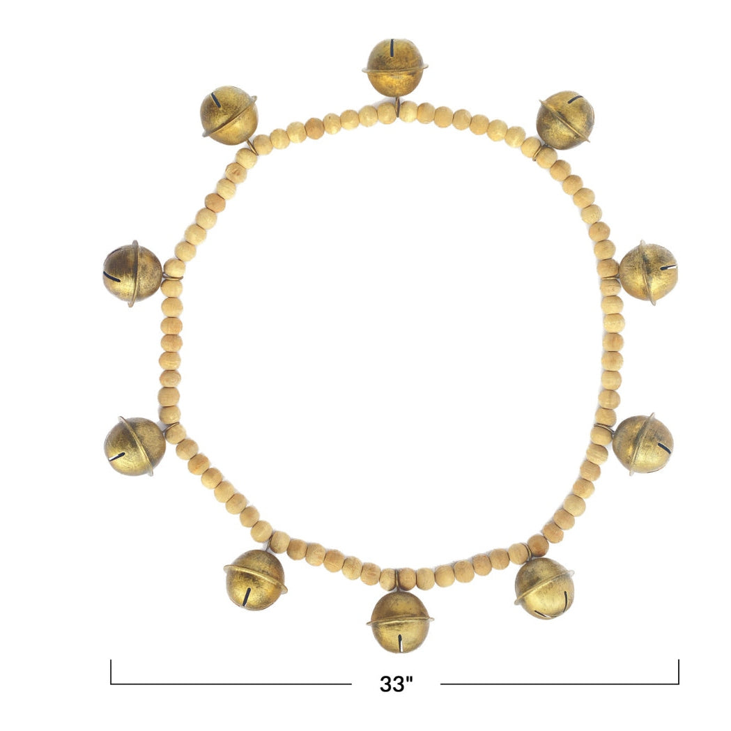 Wood Bead & Metal Bell
Garland, Natural & Antique Gold Finish