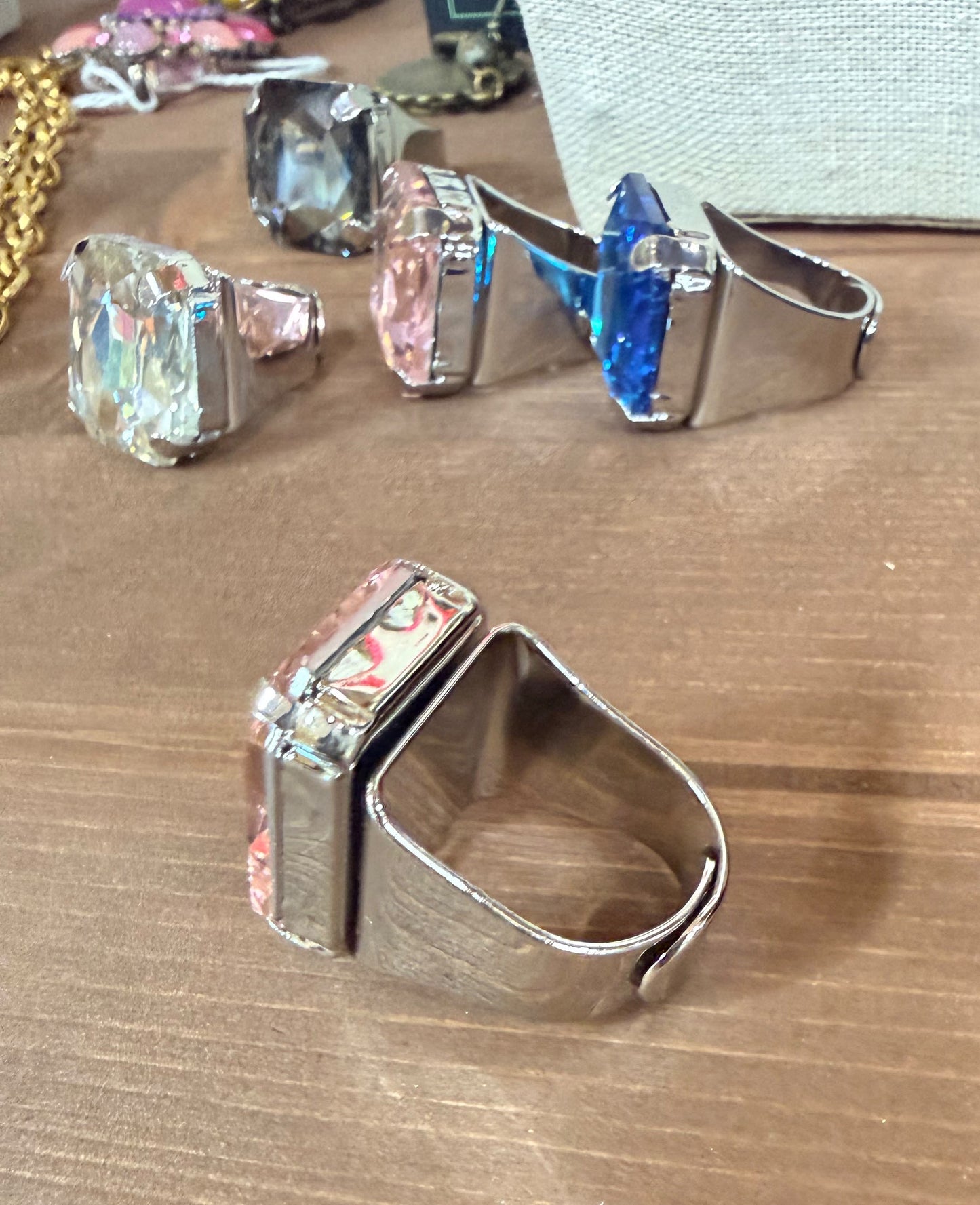 Exaggerated Square Crystal Open Ring