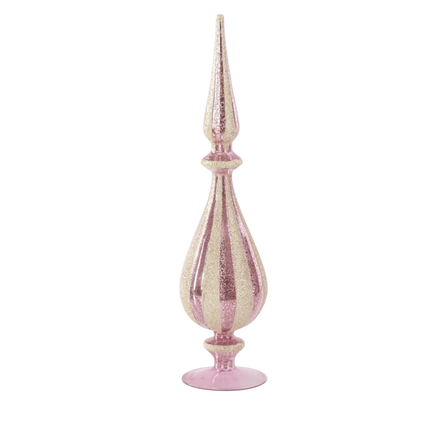 PINK MERCURY GLASS FINIAL W/CHAMPAGNE GLITTER (Sue)