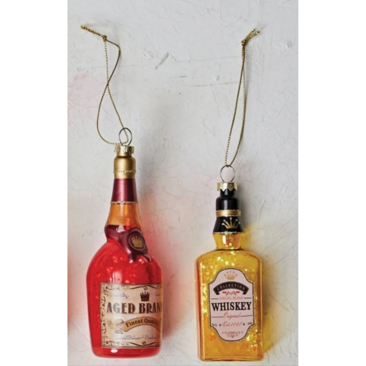 4-1/2"H - 5-3/4"H Glass Liquor Bottle Ornament w/ Glitter, 5 Styles