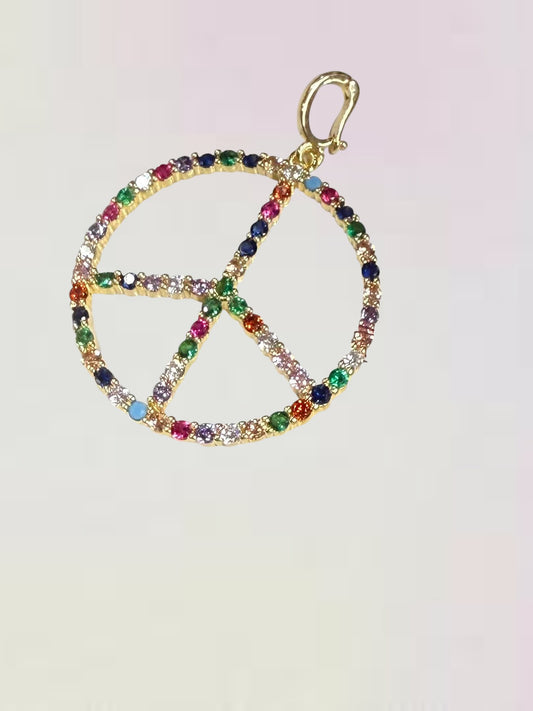 Multicolored stones peace sign charm