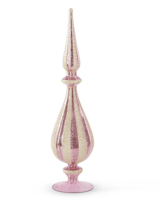 PINK MERCURY GLASS FINIAL W/CHAMPAGNE GLITTER (Betty)