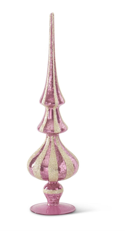 PINK MERCURY GLASS FINIAL W/CHAMPAGNE GLITTER (Sue)