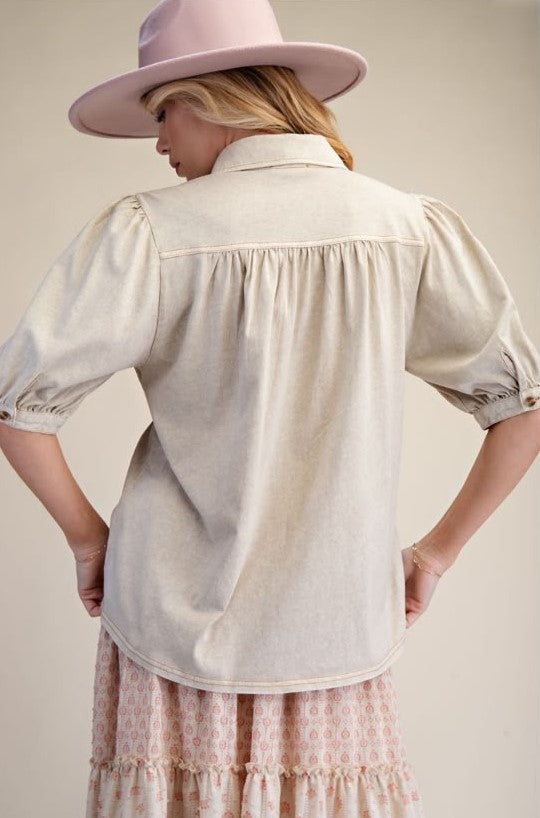 Pintucked Washed Cotton Shirt Top