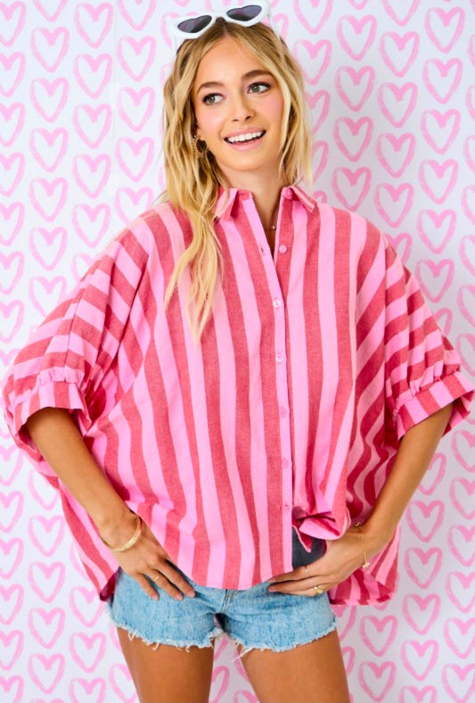 โจ Pretty in Pink Striped Statement Top