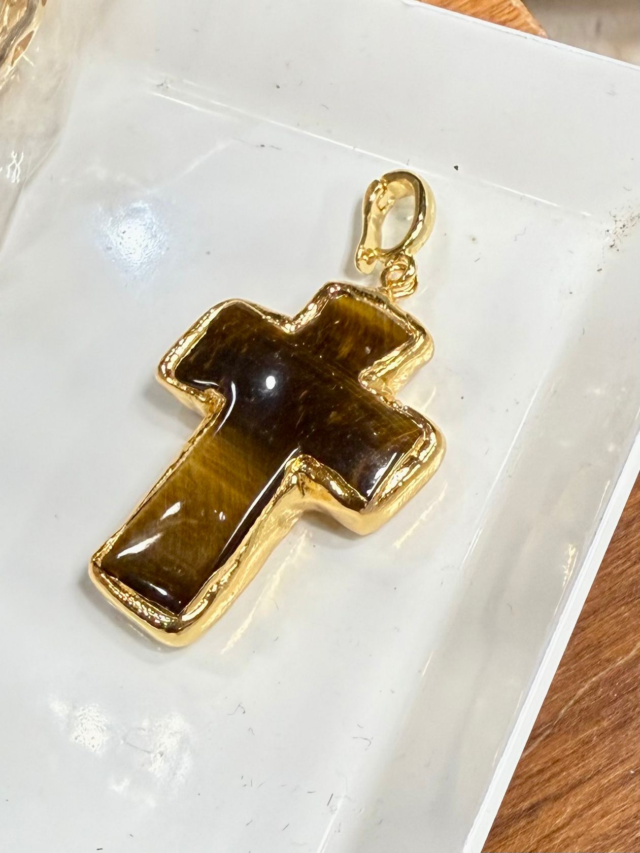 Resin Stone Cross Charm – 18K Gold Trimmed Faith Charm
