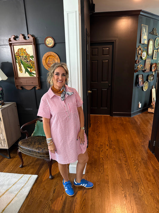 Women’s Seersucker Shirt Dress | Lightweight, Collared , Three colors Available