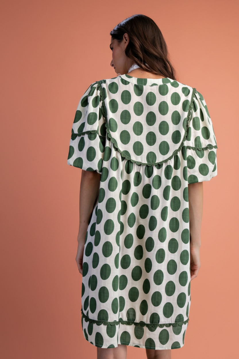 The Sunday Stroll Green Polka Dot Dress