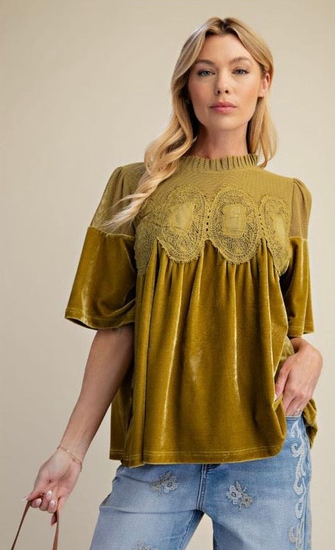 The Gilded Top — Velvet & Lace Detail