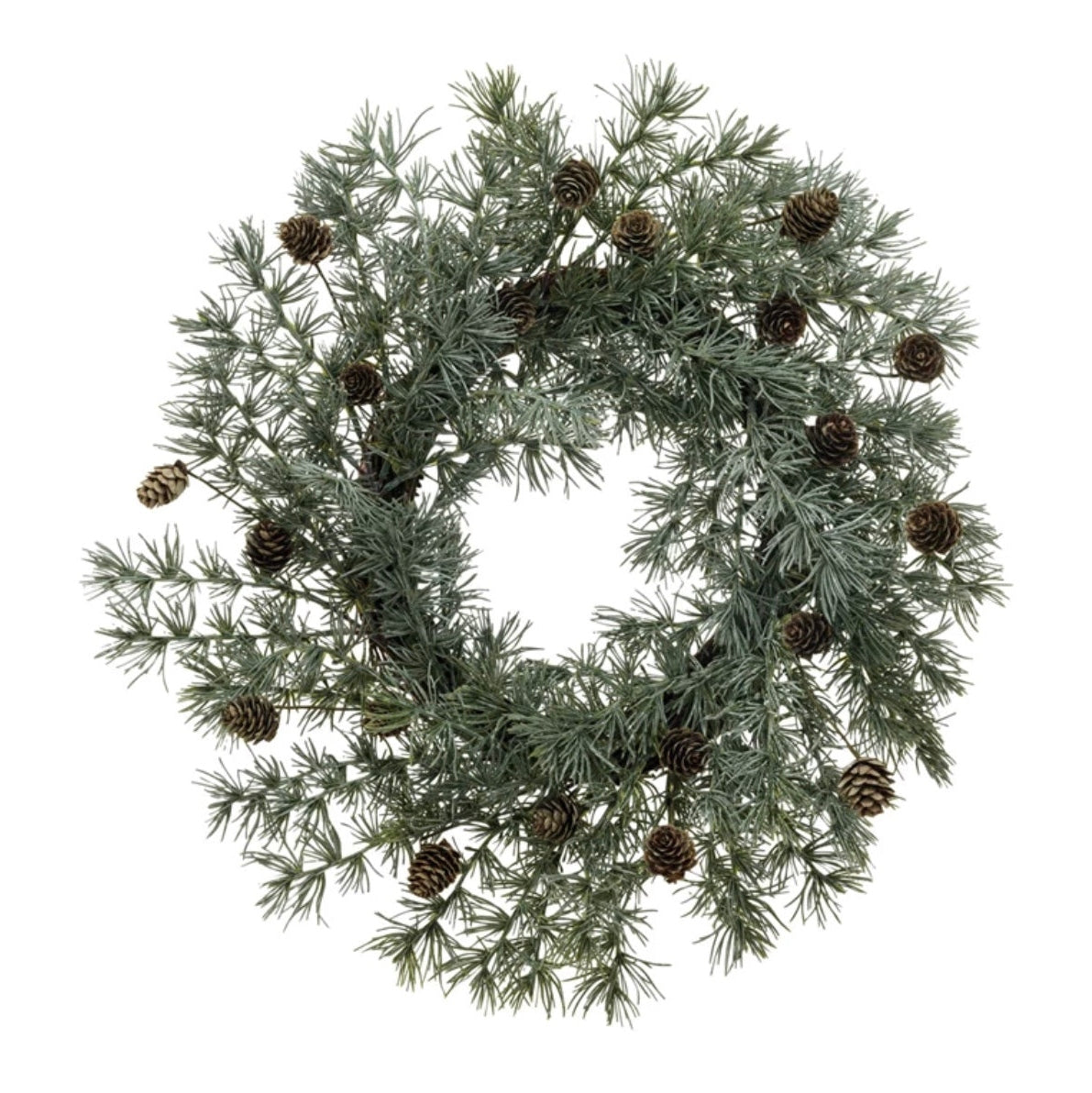 20IN Faux Atlas Cedar Wreath w/ Natural Pinecones, Green
