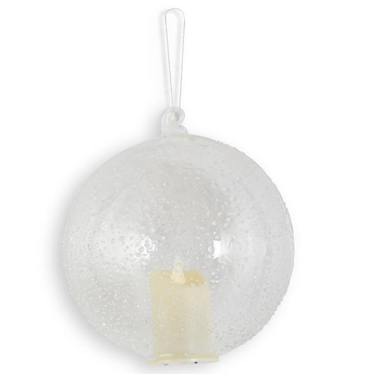 5.75in Textured Clear Glass LED Flicker Round Ornament w/ timer