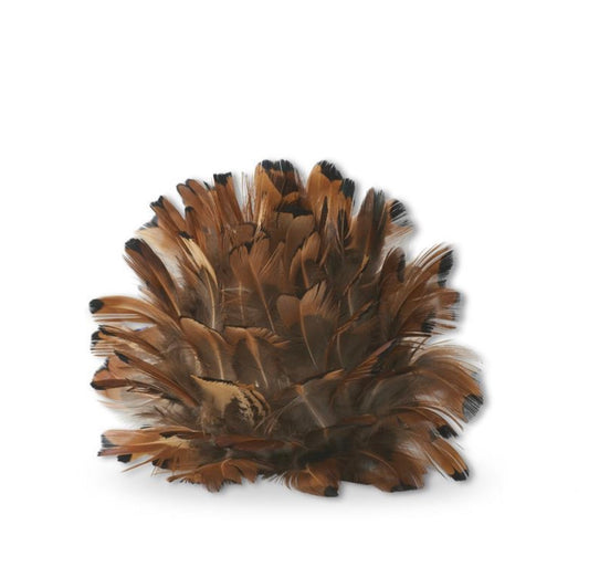 4 INCH RUST BROWN FEATHER BALL W/HANGER