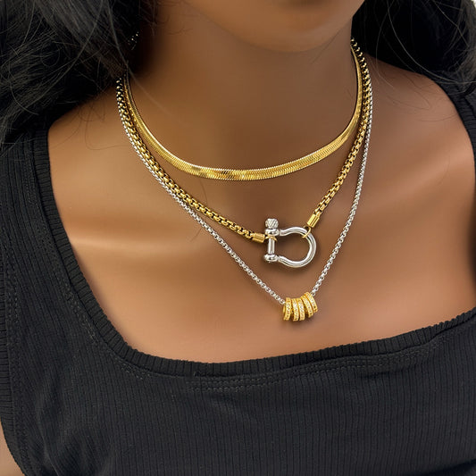 Two tone & Solid Horseshoe Necklace