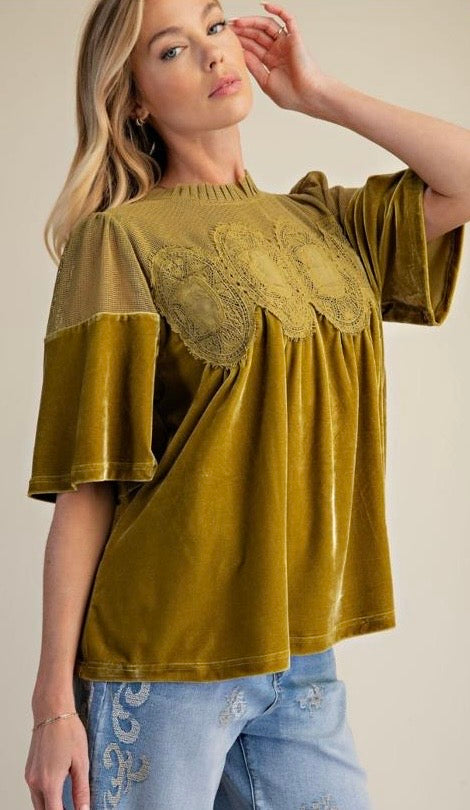The Gilded Top — Velvet & Lace Detail