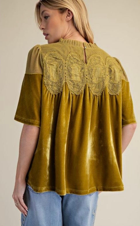 The Gilded Top — Velvet & Lace Detail