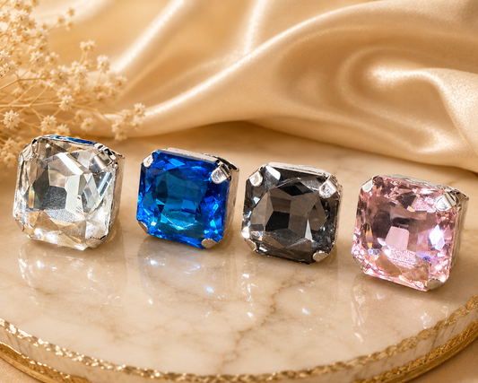 Exaggerated Square Crystal Open Ring