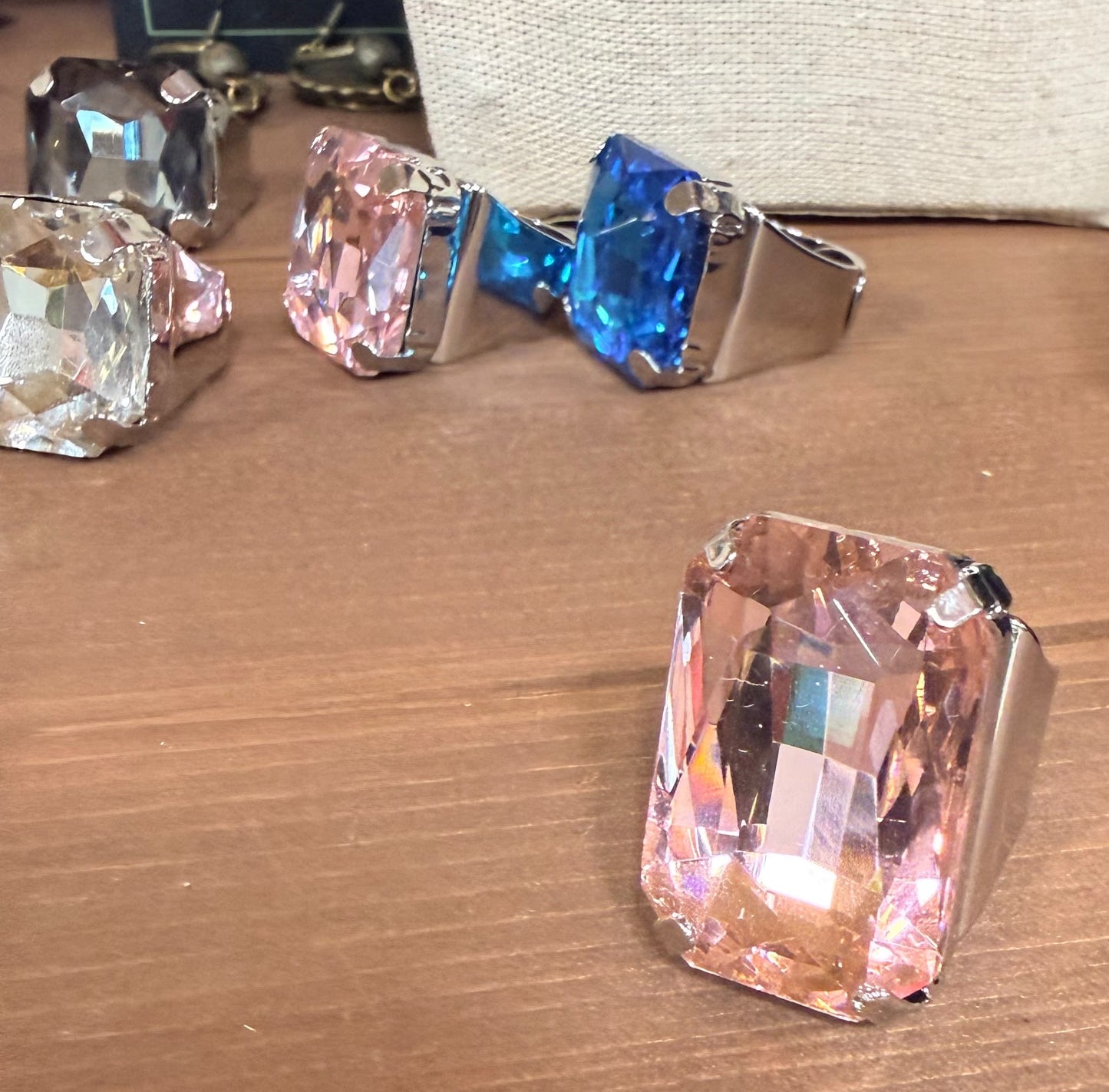 Exaggerated Square Crystal Open Ring