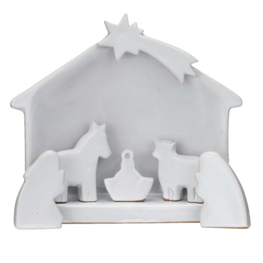 Stoneware Nativity,
Reactive Glaze, White, Set of 6 (Each One Will Vary)