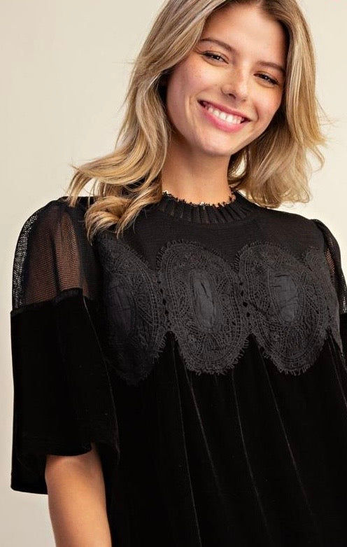 The Gilded Top — Velvet & Lace Detail