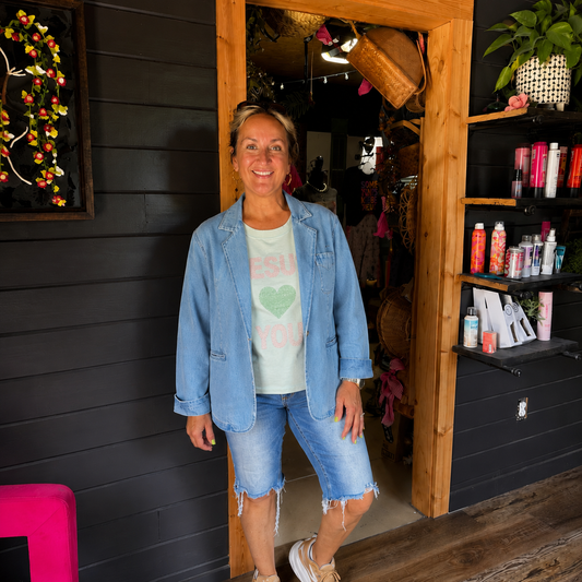 The Hudson Denim Blazer Women’s Oversized Denim Blazer | Light Wash Cotton Boutique Jacket | 7Wonders Interiors + Apparel