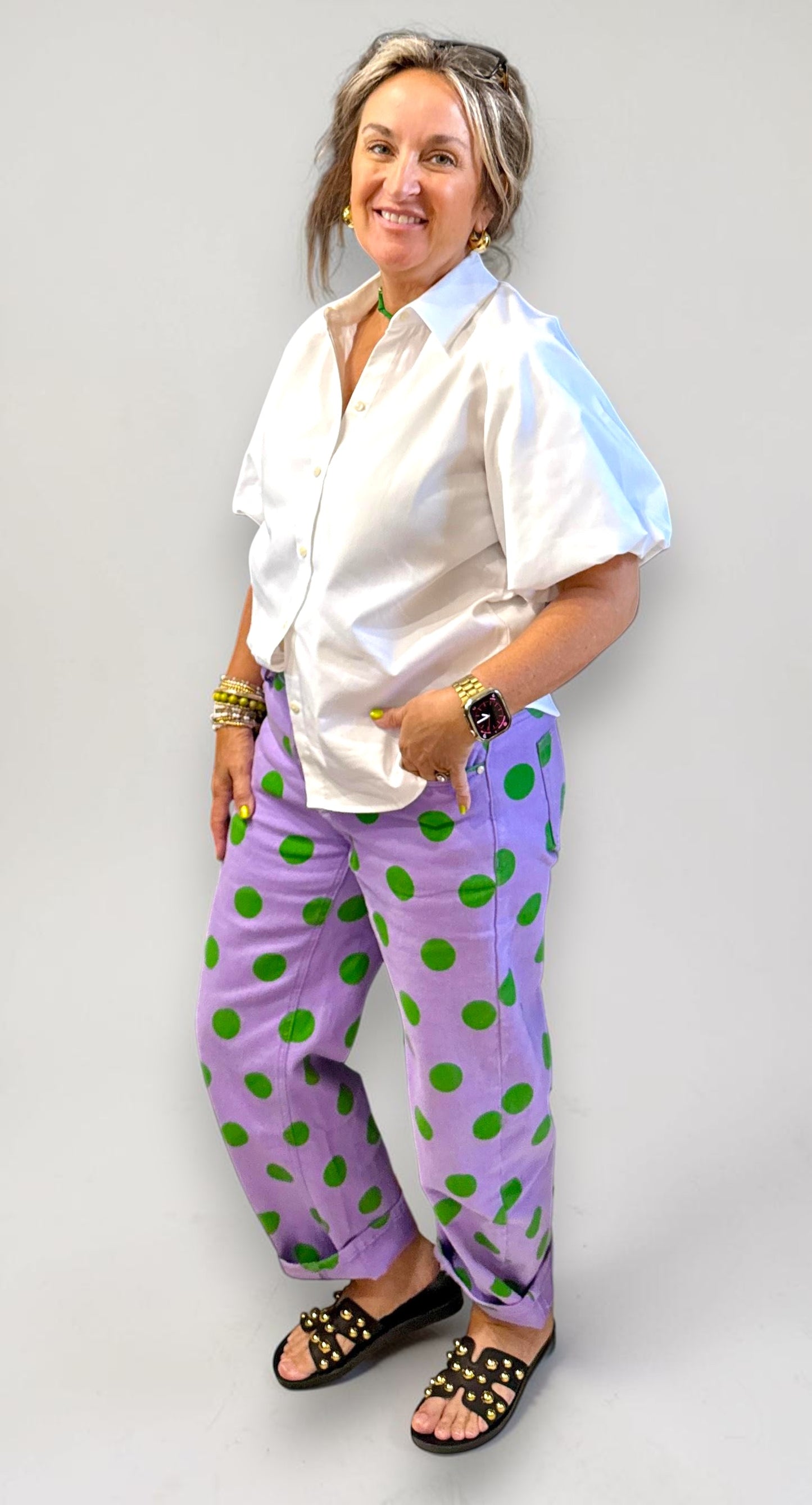 Lavender Lime Polka Dot Cropped Pants