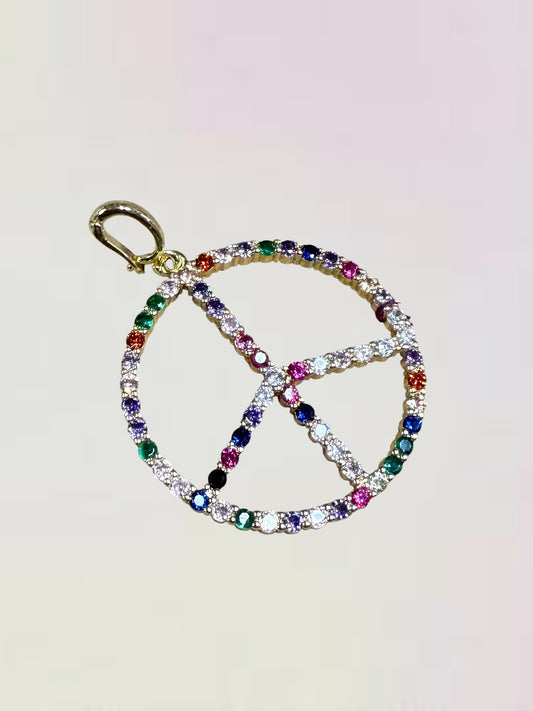 Multicolored stones peace sign charm