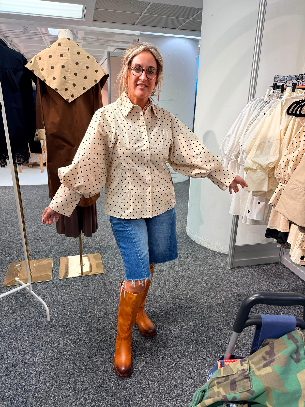 Polka Dot Blouse – Vintage Puff Sleeve Button-Up Top