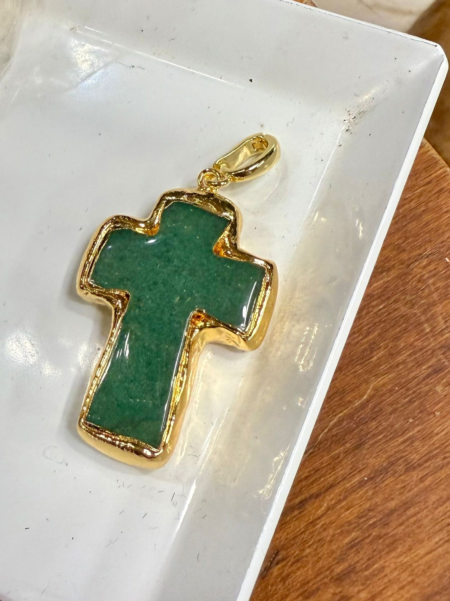 Resin Stone Cross Charm – 18K Gold Trimmed Faith Charm
