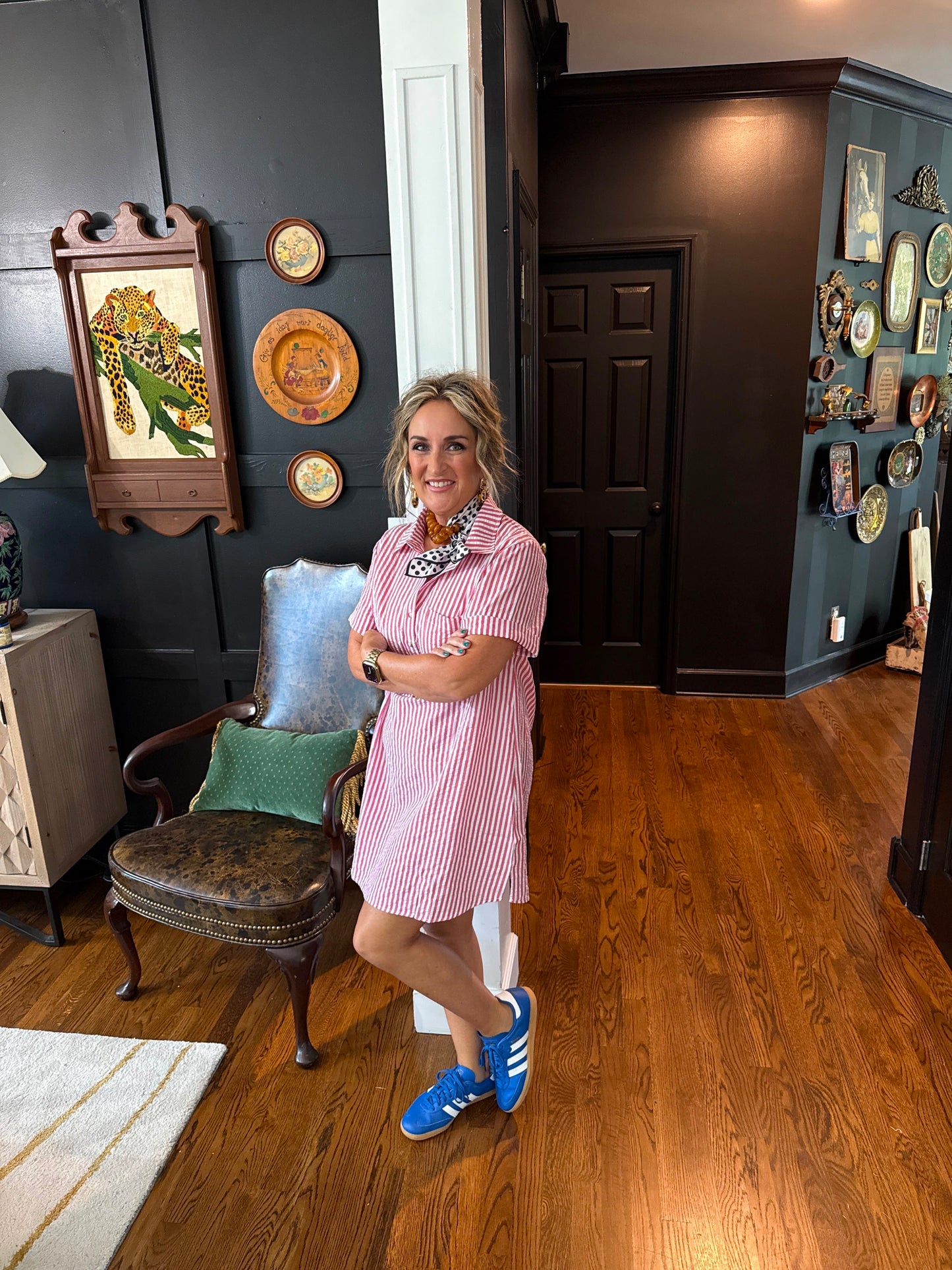 Striped Seersucker Easy Shirt Dress w Pockets