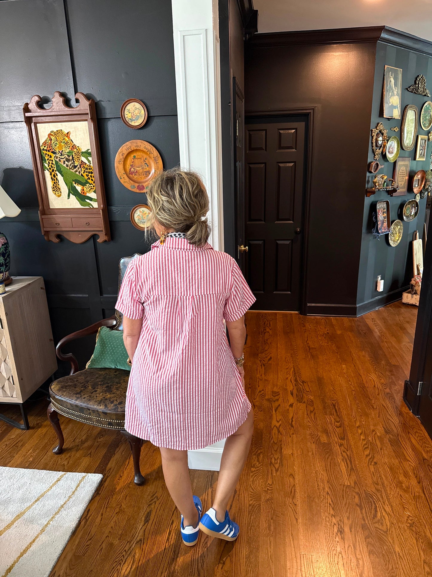 Striped Seersucker Easy Shirt Dress w Pockets