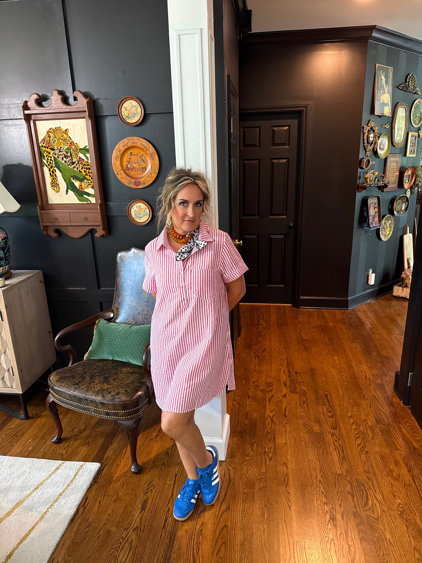 Striped Seersucker Easy Shirt Dress w Pockets