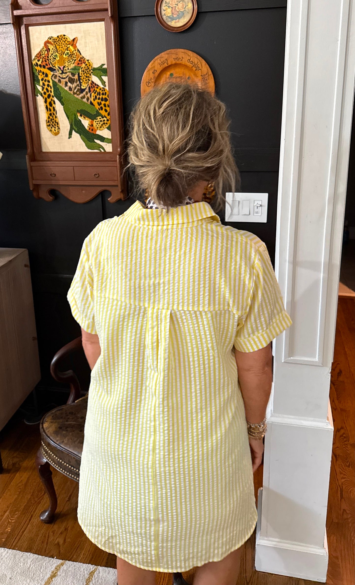 Striped Seersucker Easy Shirt Dress w Pockets
