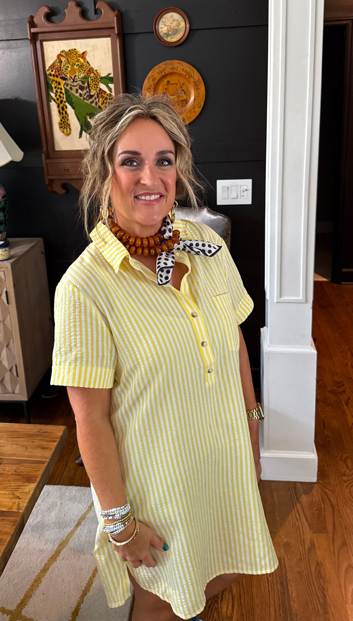 Striped Seersucker Easy Shirt Dress w Pockets