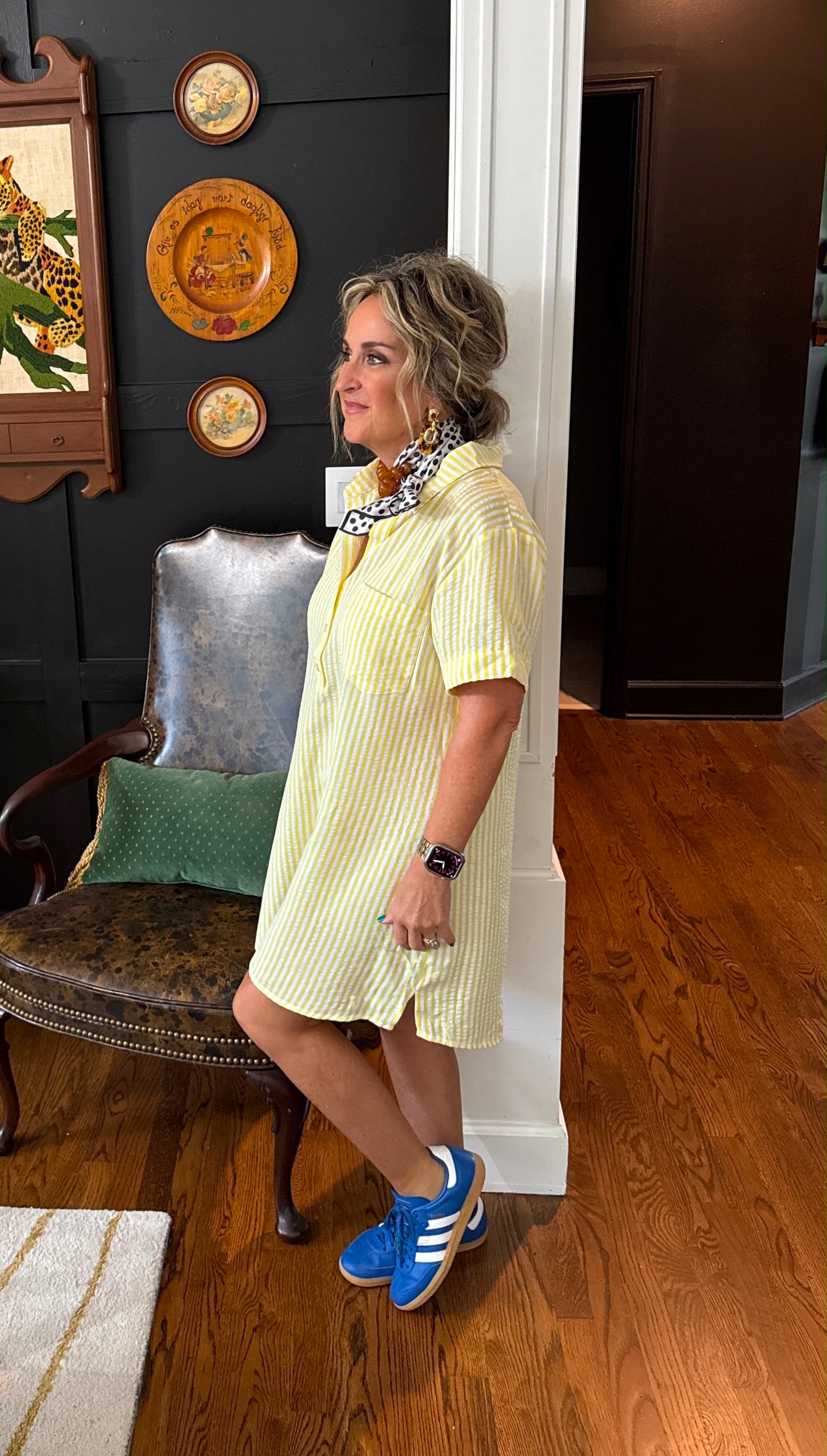 Striped Seersucker Easy Shirt Dress w Pockets