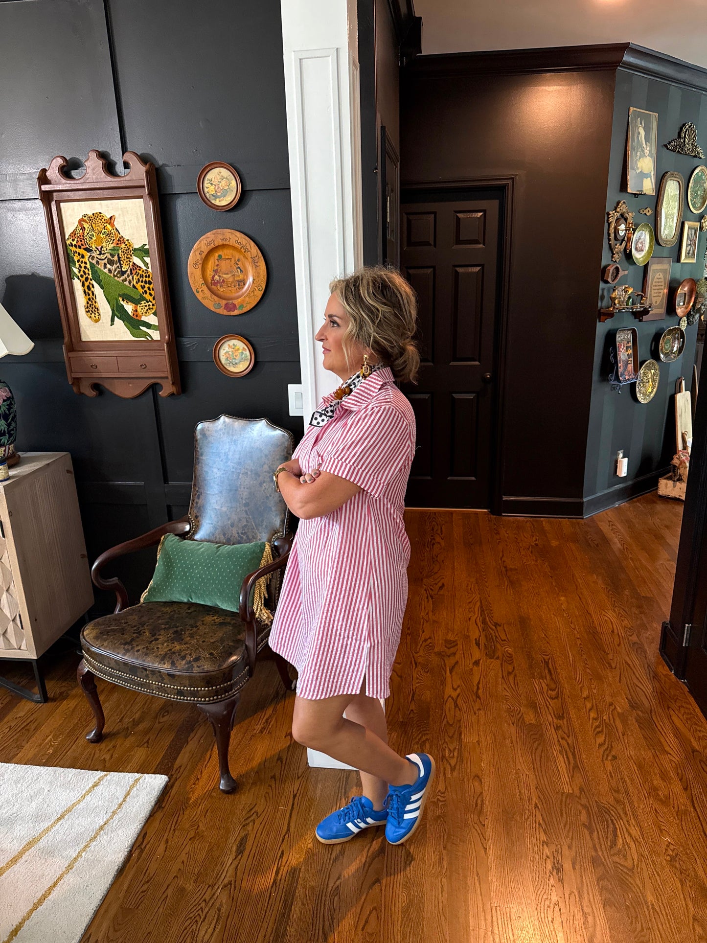 Striped Seersucker Easy Shirt Dress w Pockets
