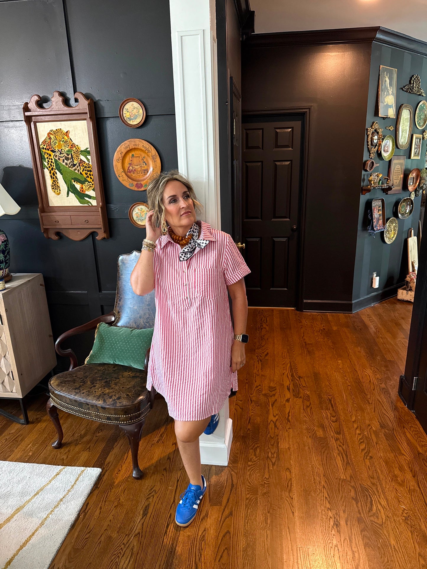 Striped Seersucker Easy Shirt Dress w Pockets