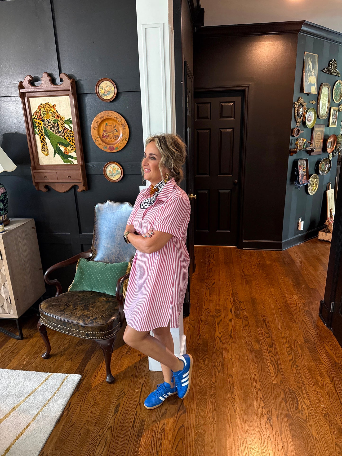 Striped Seersucker Easy Shirt Dress w Pockets